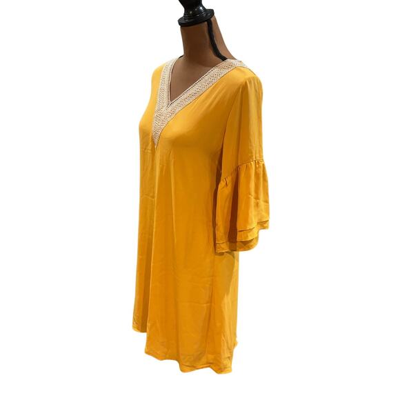 Hotouch Yellow Embroidered Boho Eyelet V-Neck Midi Dress – NWT Small - Picture 4 of 8